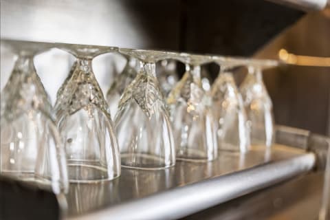 Fresh stemware waiting on the counter—perfect for your evening toast after a day exploring the area.